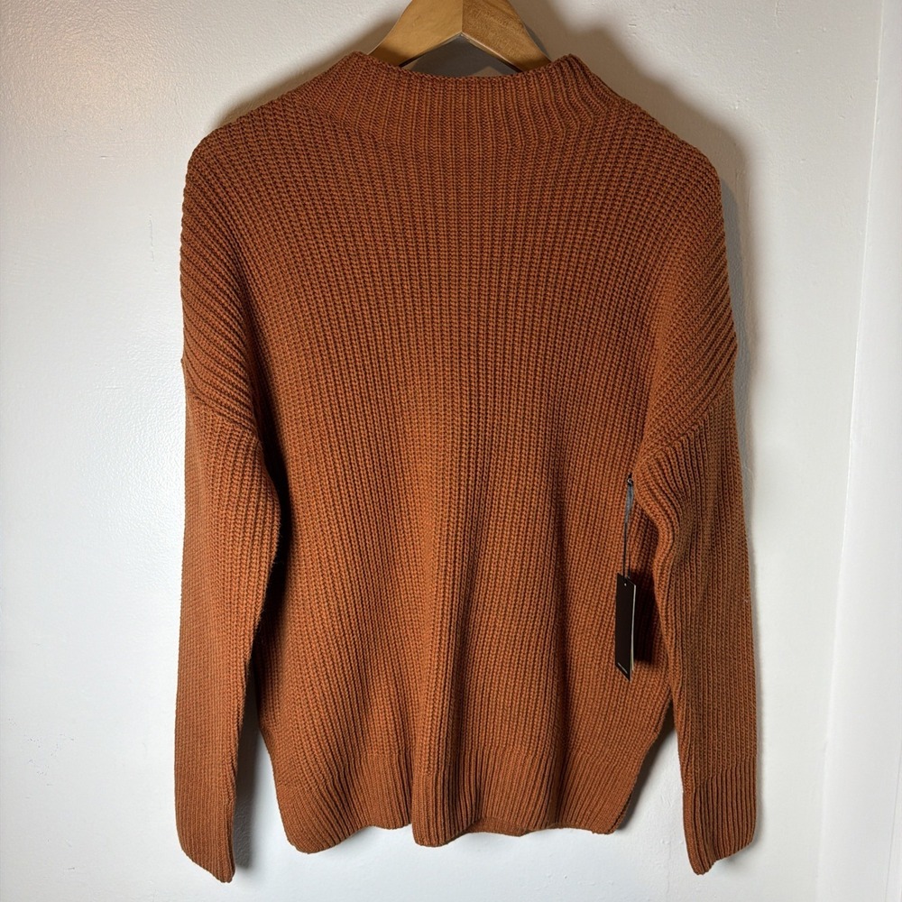 NWT Max Studio Rust Orange 100% Cotton Mock Neck Ribbed Women's Sweater Sz L